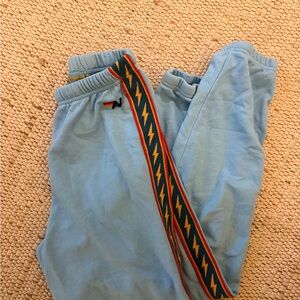 Aviator Nation Light Blue Sweatpants with Lightning Trim